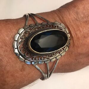 Tanzanite Stamped 925 Sterling Silver Cuff Bracelet